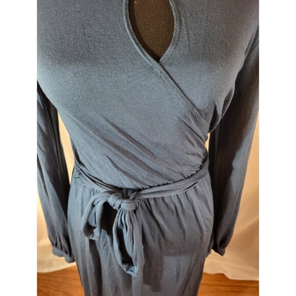 Amour Vert Teal Blue Modal Size XS Keyhole Long Sleeve Dress - Picture 3 of 7